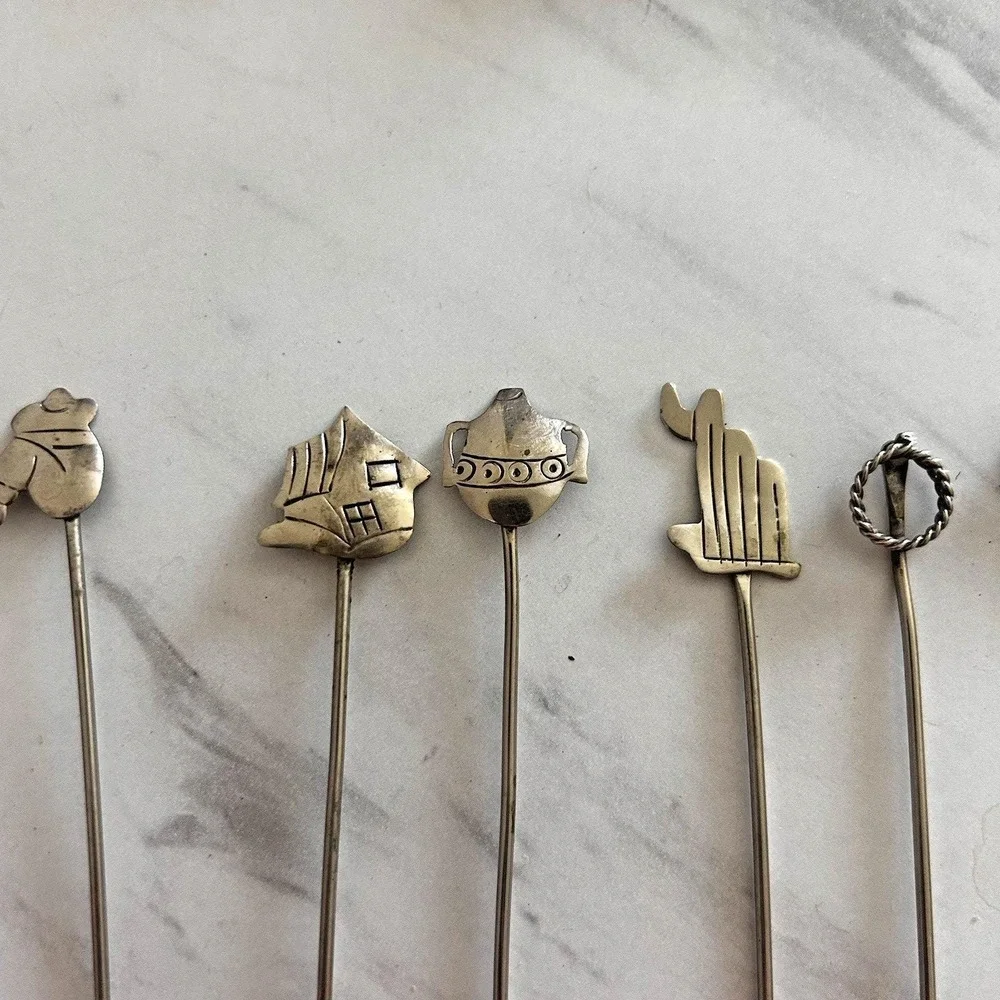 Vintage TAXCO Silver Olive Picks Forks Set of 8 Bar Ware Appetizers Mexico HHH